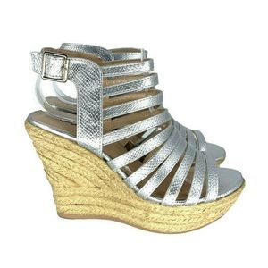 QUPID Cage Open Toe Wedge Sandals Slingback‎ Heels